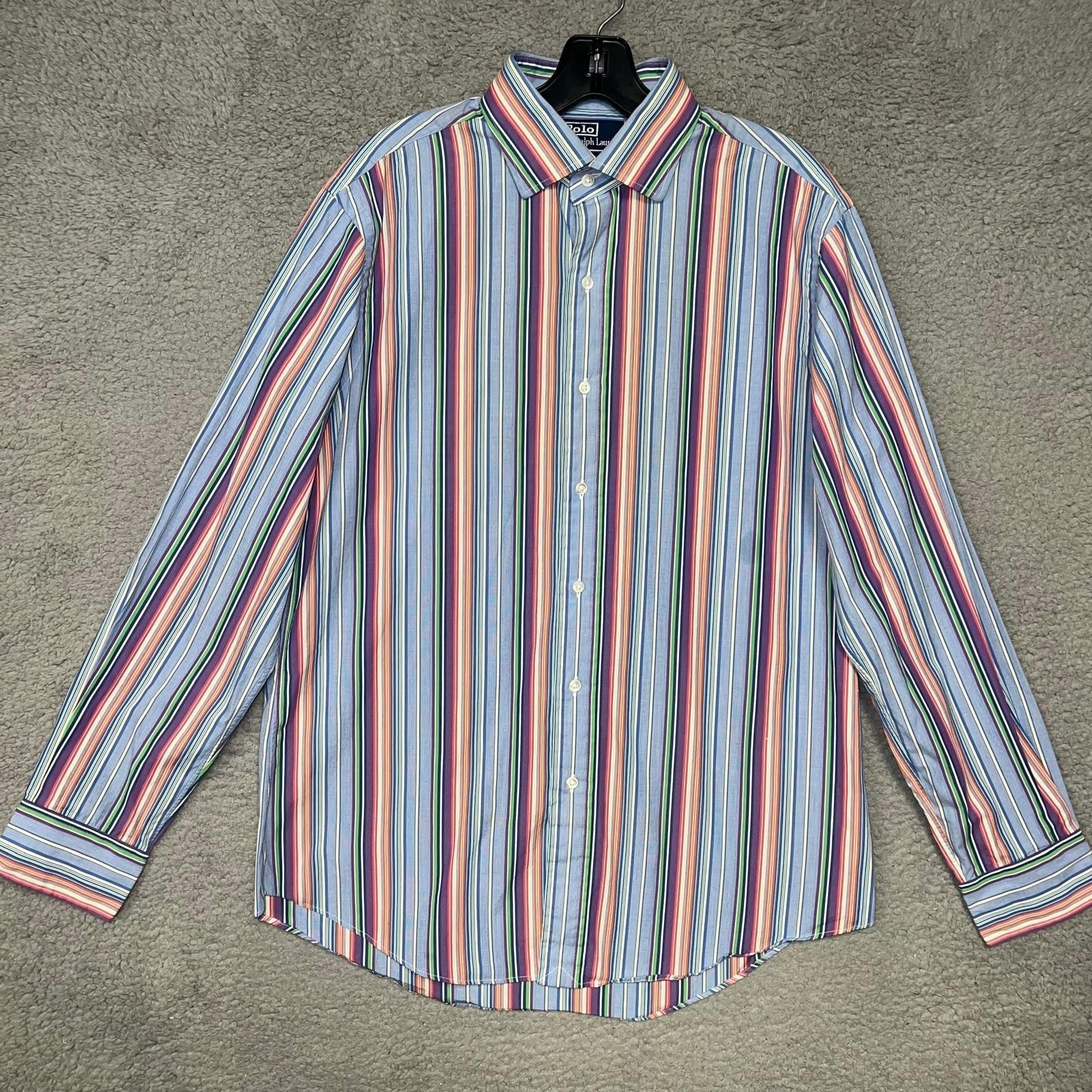 Vtg Polo Ralph Lauren Shirt Men's 16 (34/35) Striped Regent Custom Fit Button Up